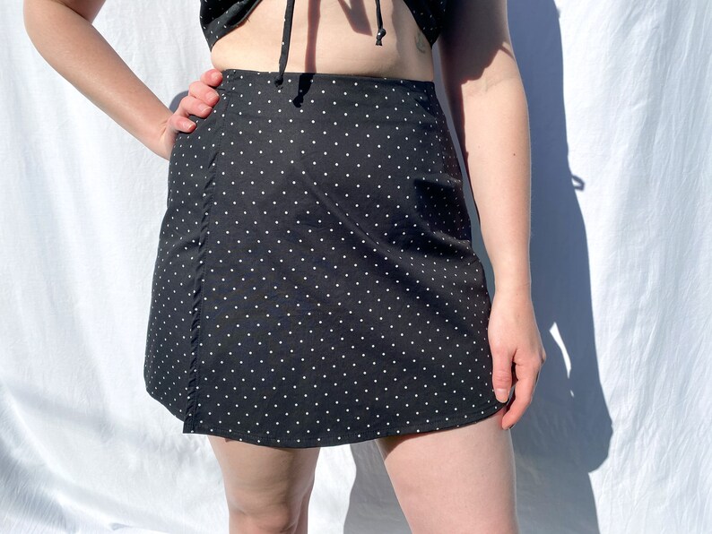 Polka Dot Wrap Skirt High Waist Mini Skirt Handmade Tie Up Summer Skirt