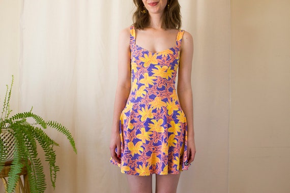 retro floral mini flippy dress