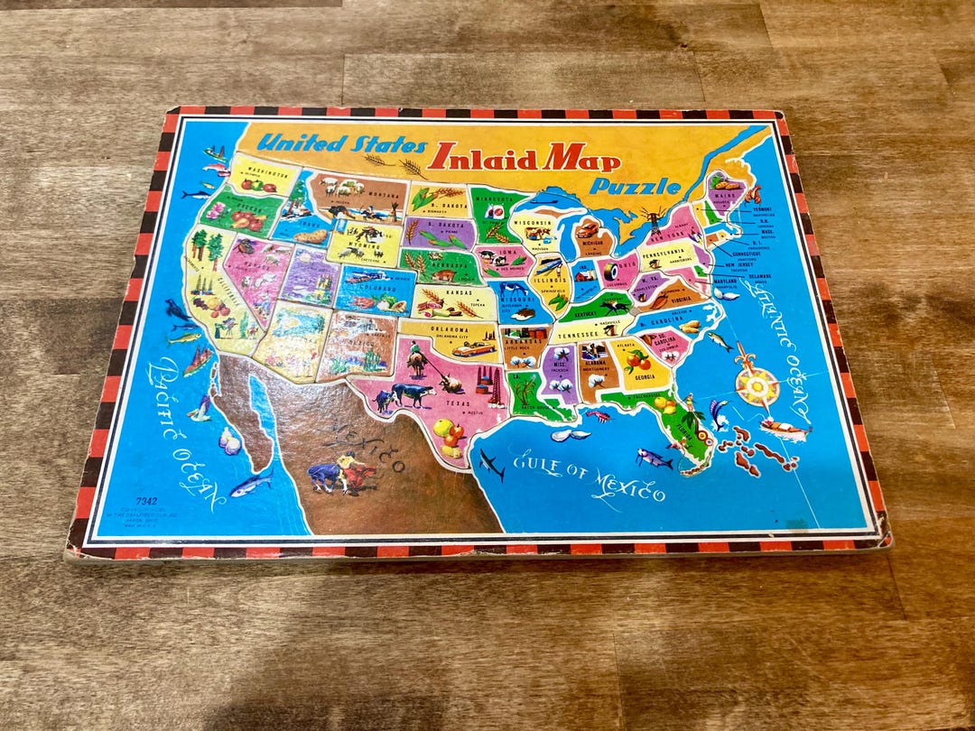 State Map With Inlay Vintage Inlaid Map Puzzle United States of America - Etsy