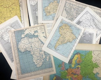 Bundle of Vintage Maps.  Map pages for journals, scrapbooking, crafting, and display.