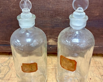 Vintage Laboratory Apothecary Bottles With Penny Stoppers
