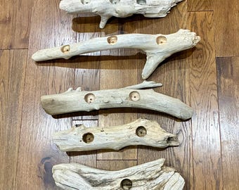 Natural Driftwood Tea Light Candleholder: Beach Wedding Decor