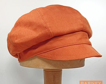 Newsboy cap slouchy rust burnt orange linen adjustable