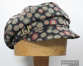 Newsboy cap slouchy Japanese black spotty wheel pattern cotton adjustable