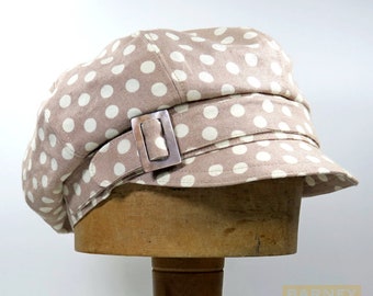 Newsboy cap slouchy beige pale brown cream spot linen adjustable