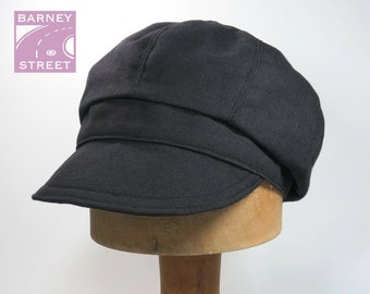 Casquette gavroche compacte noire en coton lin taille réglable