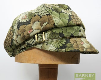 Newsboy cap slouchy Japanese green chrysanthemum pattern cotton adjustable