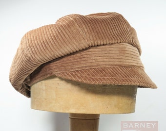 Gorra estilo Newsboy, holgada, de pana de algodón marrón medio, talla ajustable.