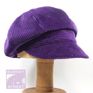 Newsboy cap slouchy purple corduroy adjustable size
