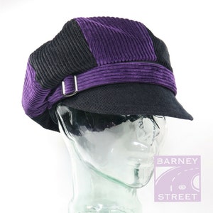 Newsboy cap slouchy purple and black corduroy adjustable size