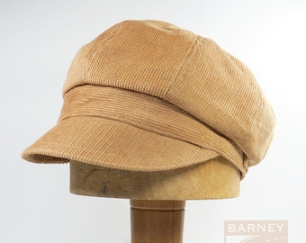 Newsboy cap semi slouchy tan brown pinwale corduroy adjustable size