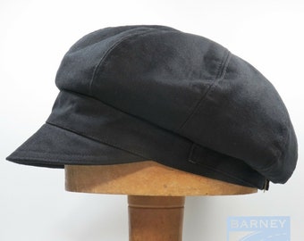 Casquette gavroche ample noire en coton et lin mélangés réglable