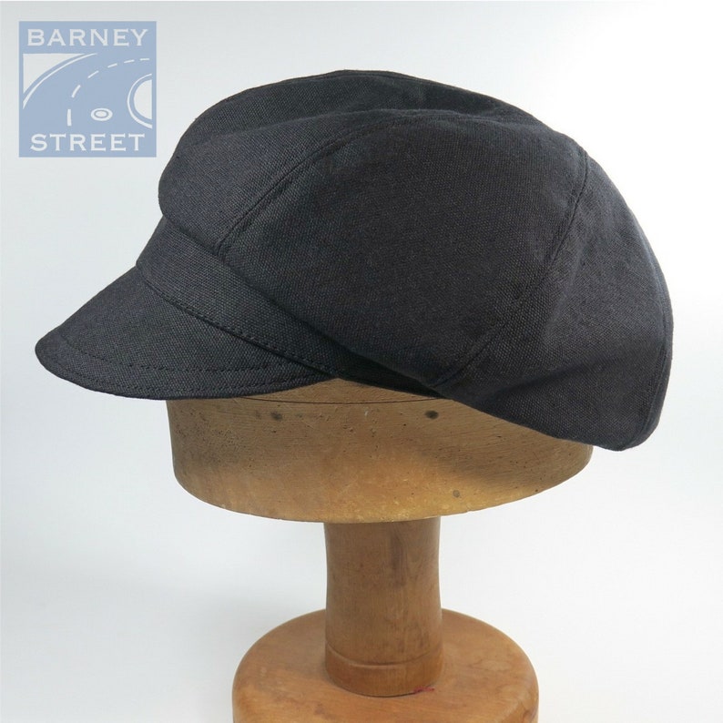 Slouchy newsboy cap black cotton boho baker boy adjustable size