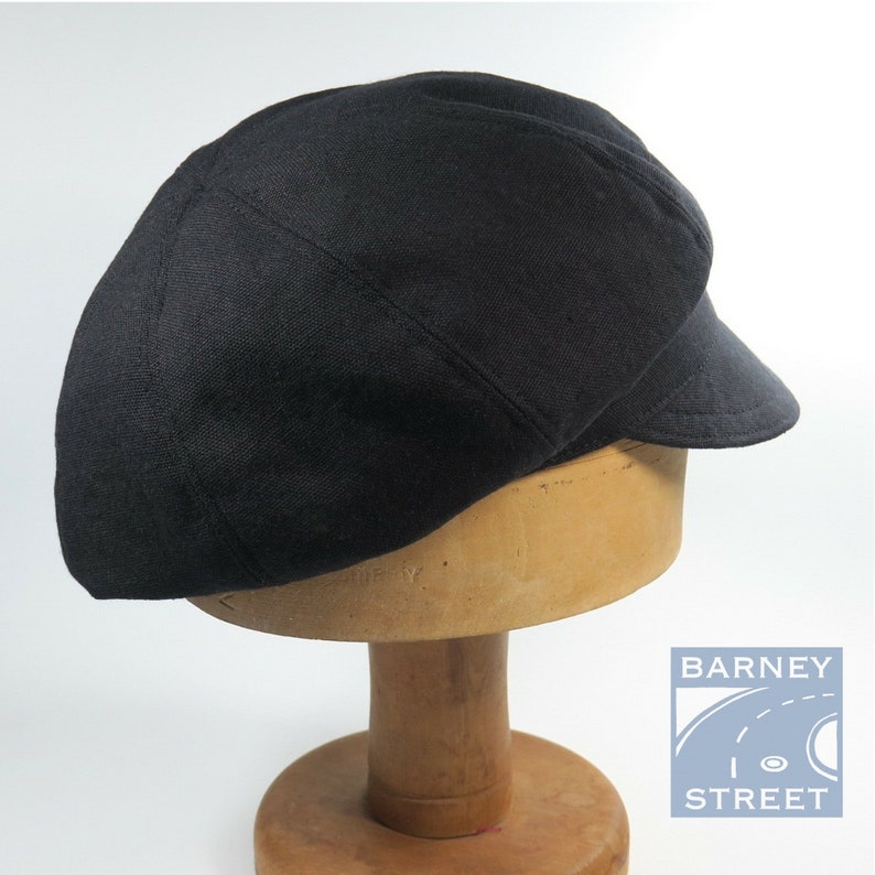 Slouchy newsboy cap black cotton boho baker boy adjustable size