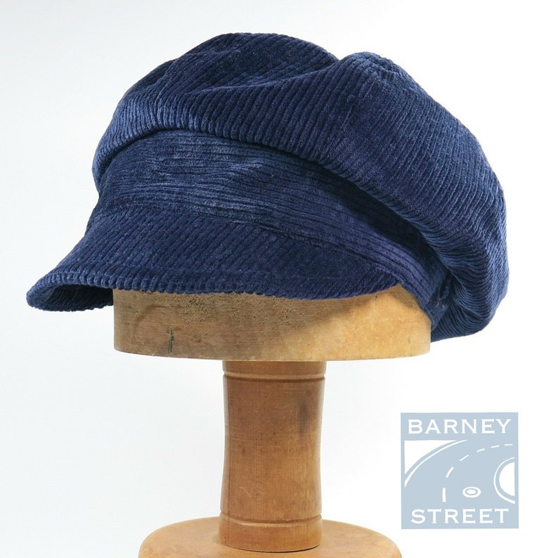 Newsboy cap slouchy navy blue cotton corduroy adjustable size image 2