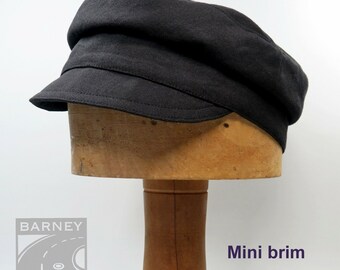 Tevye Cap: Black Cotton Linen Fiddler Hat Choice of Brim