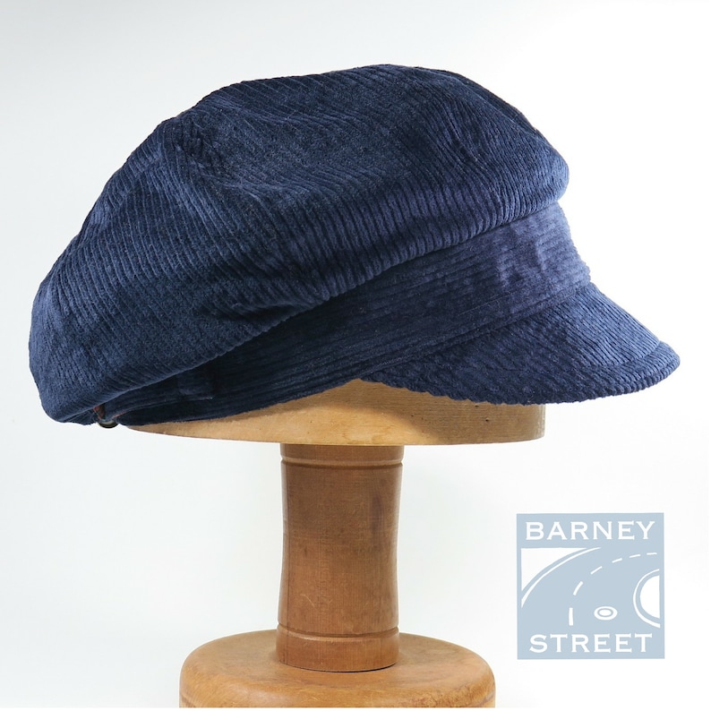 Newsboy cap slouchy navy blue cotton corduroy adjustable size image 4