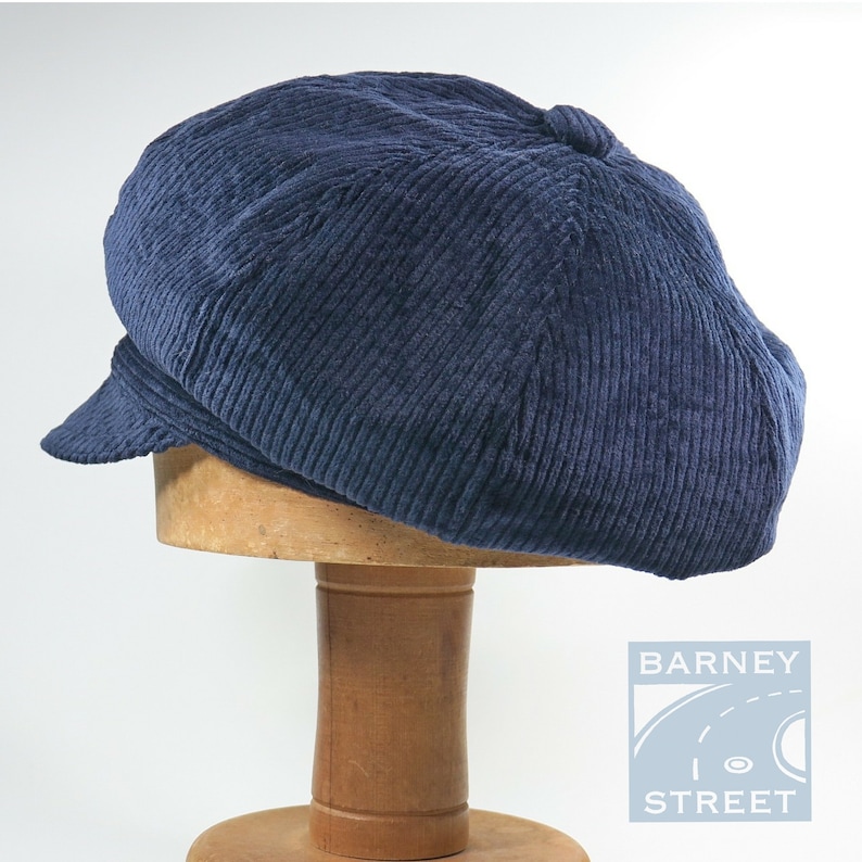 Newsboy cap slouchy navy blue cotton corduroy adjustable size image 6