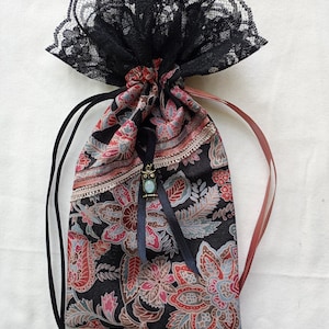 Black, blue, corals tarot bag, owl charm, handmade