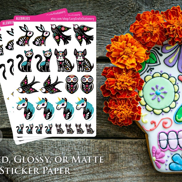 Alebrije Stickers, Mexican Planner Stickers, Dia de Muertos Calcomanias, Day of the Dead, Halloween Stickers, Labels, Cute Animals