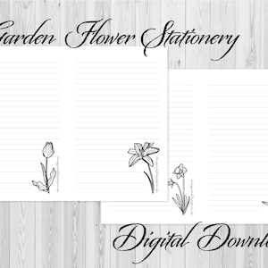 Printable Blank Paper, Garden Flower Stationery Paper, Lined Paper, Wide Ruled, Printable Paper, Half Sheet Stationery, 8.5X11 Paper