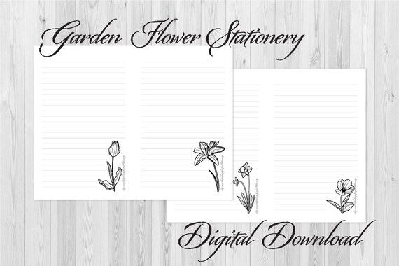 printable blank paper garden flower stationery paper lined etsy