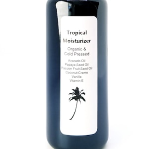 Organic Tropical Body Oil moisturizer 100ml in Miron Glass with Gel Pump Skin Hydration Healthy Skin Organic Skincare cold pressed