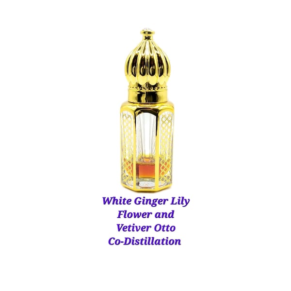 White Ginger Lily and Vetiver Otto Pure Co-distilled Essential Oil Rare Hedychium coronarium Perfume Perfumery Hydrodistillled Essence