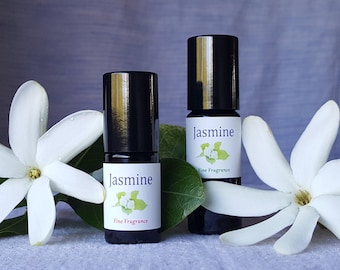 Perfumy Jaśmin w kulce wykonane w 100% z naturalnych składników roślinnych, zamknięte w szkle Miron ze szklaną kulką.