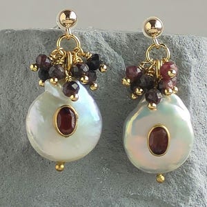 Baroque Pearl Garnet Earrings – Natural Inlay Gemstone Dangle Jewelry