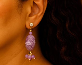 Pendientes tallados de amatista y lepidolita