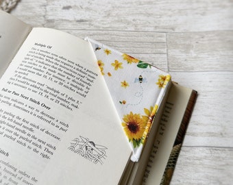 Fabric Corner Bookmark - Sunflowers & Bees