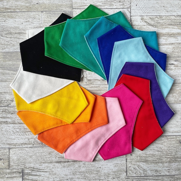 Solid Colour Pet Bandana -Scrunchie / Elastic, Snap, Over the Collar or Tied