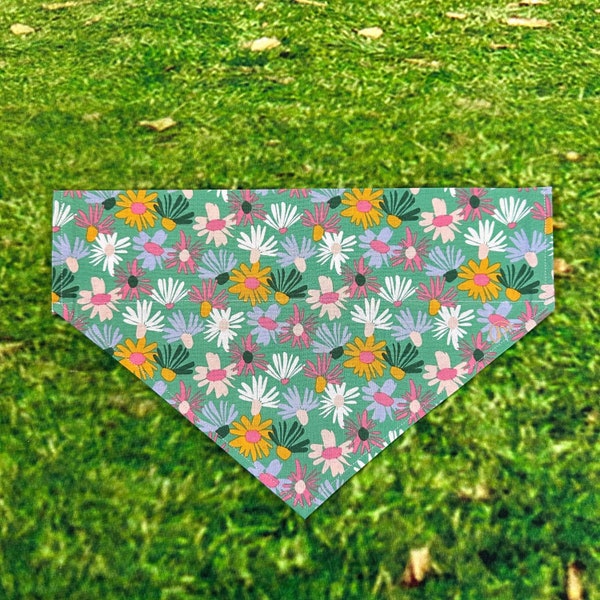 Teal Floral Daisy Dog and Cat Pet Bandana - Scrunchie / Elastic, Over the Collar, Snap and Tied Styles