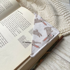 Personalised Fabric Corner Bookmark - Woodland Grey Rabbits