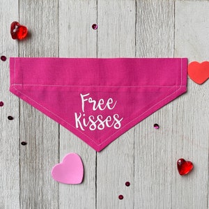 Free Kisses Valentines Bandana - Scrunchie / Elastic, Over the Collar, Snap or Tied