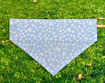 Blue Daisy Dog and Cat Bandana - Over the Collar, Scrunchie / Elastic, Snap or Tied Style