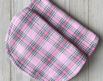 Three Layer Receiving Blanket / Burp Pad / Burp Cloth - Pink Plaid