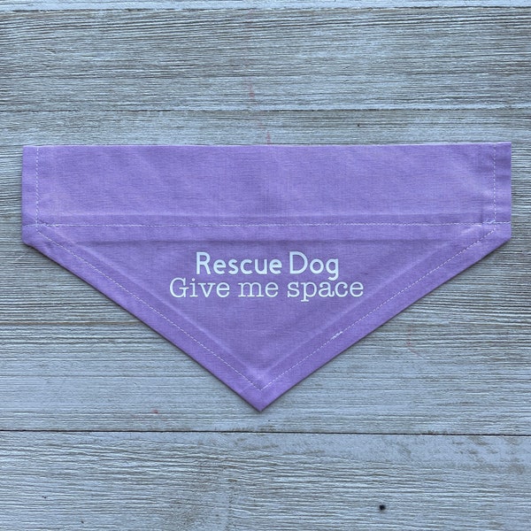 Rescue Dog Give Me Space Personalized Dog Cat Pet Bandana - Scrunchie / Elastic, Over the Collar, Snap or Tied Style