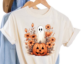 Halloween PNG, Spooky Ghost, Autumn Sublimation Design, Fall PNG, Pumpkins, Leaves PNG, Floral Ghost Png, Instant download, Ghouls Png
