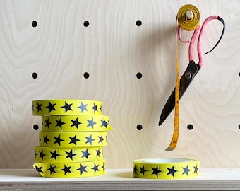 Pattern Paper Adhesive Paper Tape, Black Star Print,Yellow, 25mm Wide, 50m Length.