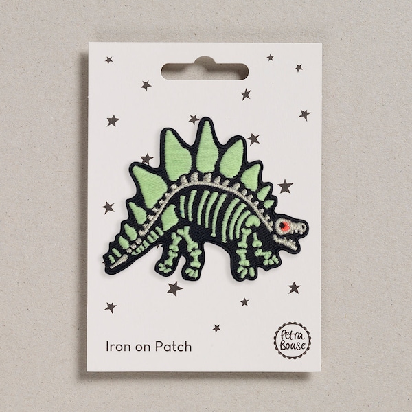 Glow in the Dark Dino Skeleton Iron on Embroidered Patch For Customising Clothes and Accessories.
