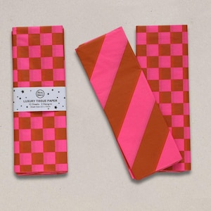 Carta velina di lusso, senza acidi, rosa fluorescente e zenzero, motivo a scacchiera e a righe diagonali, 10 fogli.