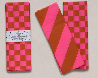 Rosa & ingefära silkespapper, rutigt och randigt, syrafritt (10 ark)