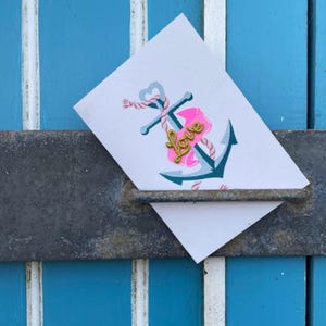 Liefde en vriendschap wenskaart voor jubilea, huwelijk en valentijnsdag - liefdesanker Rosgraph Print.