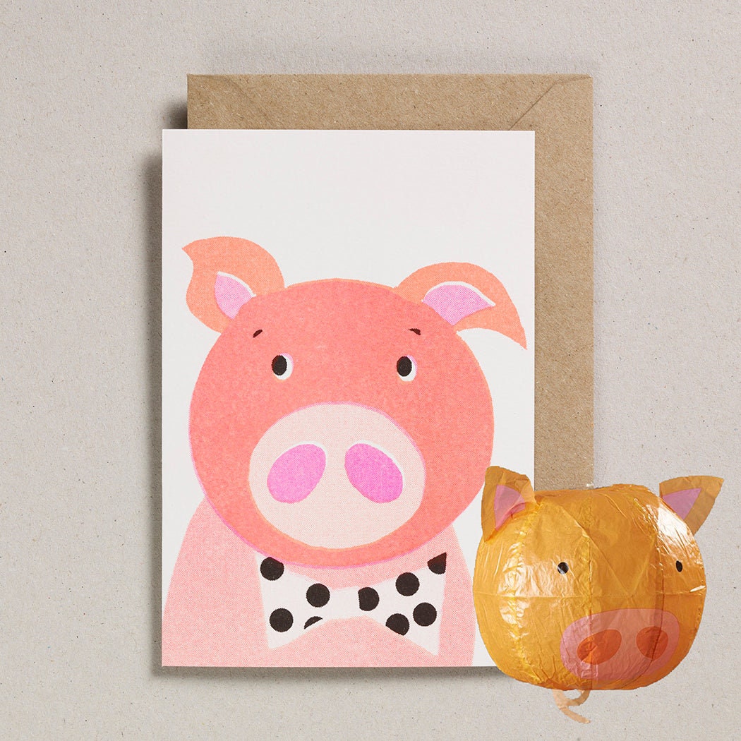 メリ Paper Balloon Greeting Card - Pig - Etsy