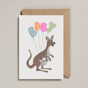 Carte de voeux imprimée en risographie de félicitations pour nouveau bébé, illustration de kangourou.