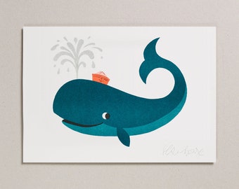 Risograph Print (A4) - Whale