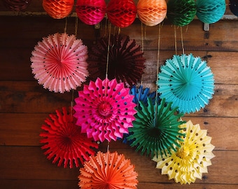 Colourful Paper Fan Decorations Set of 7 – Eco Tissue Paper Party Hanging Decor