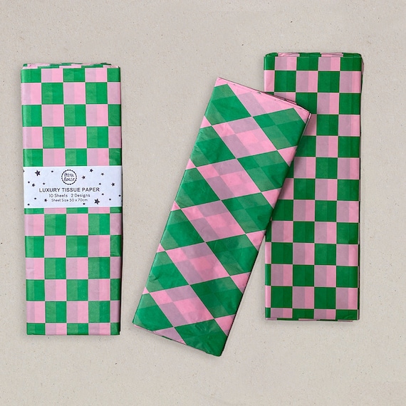 Luxury Patterned Tissue Paper – Acid-Free Gift Wrap, Green & Pink, 10 Sheets